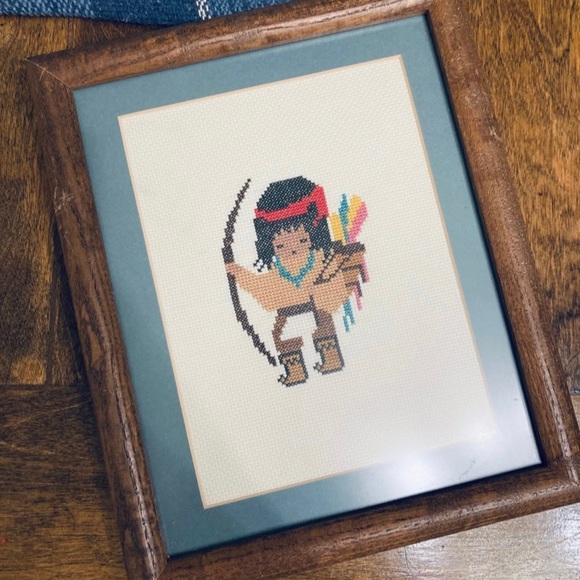 Vintage DeGrazia Cross Stitch Native American framed needlepoint complete - Picture 7 of 8